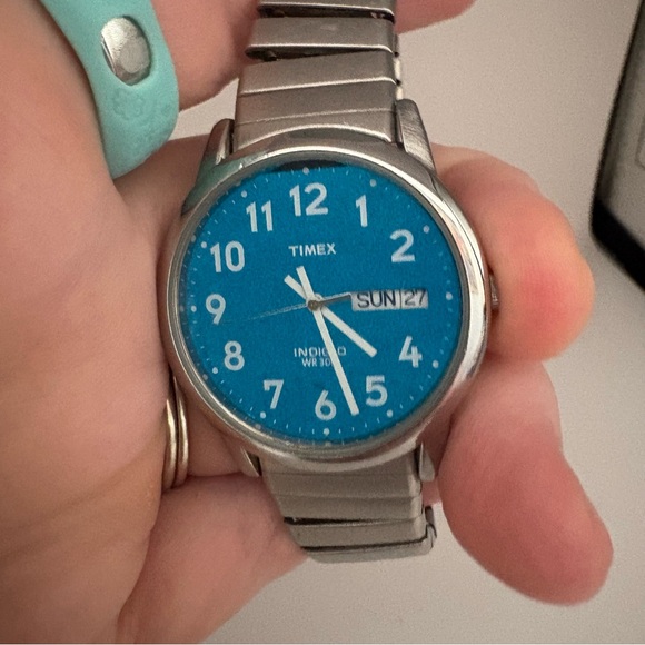 Timex Navy Blue Dial Day Date Easy Read Indiglo Stainless Steel Expansion Band - Picture 8 of 8